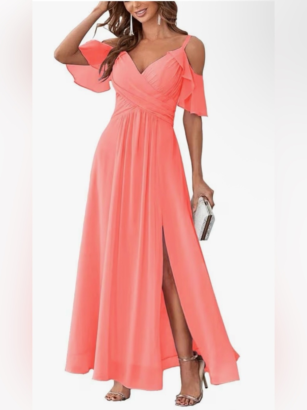✨ Brand New With Tags Coral Chiffon Maxi Dress Size 6 ✨